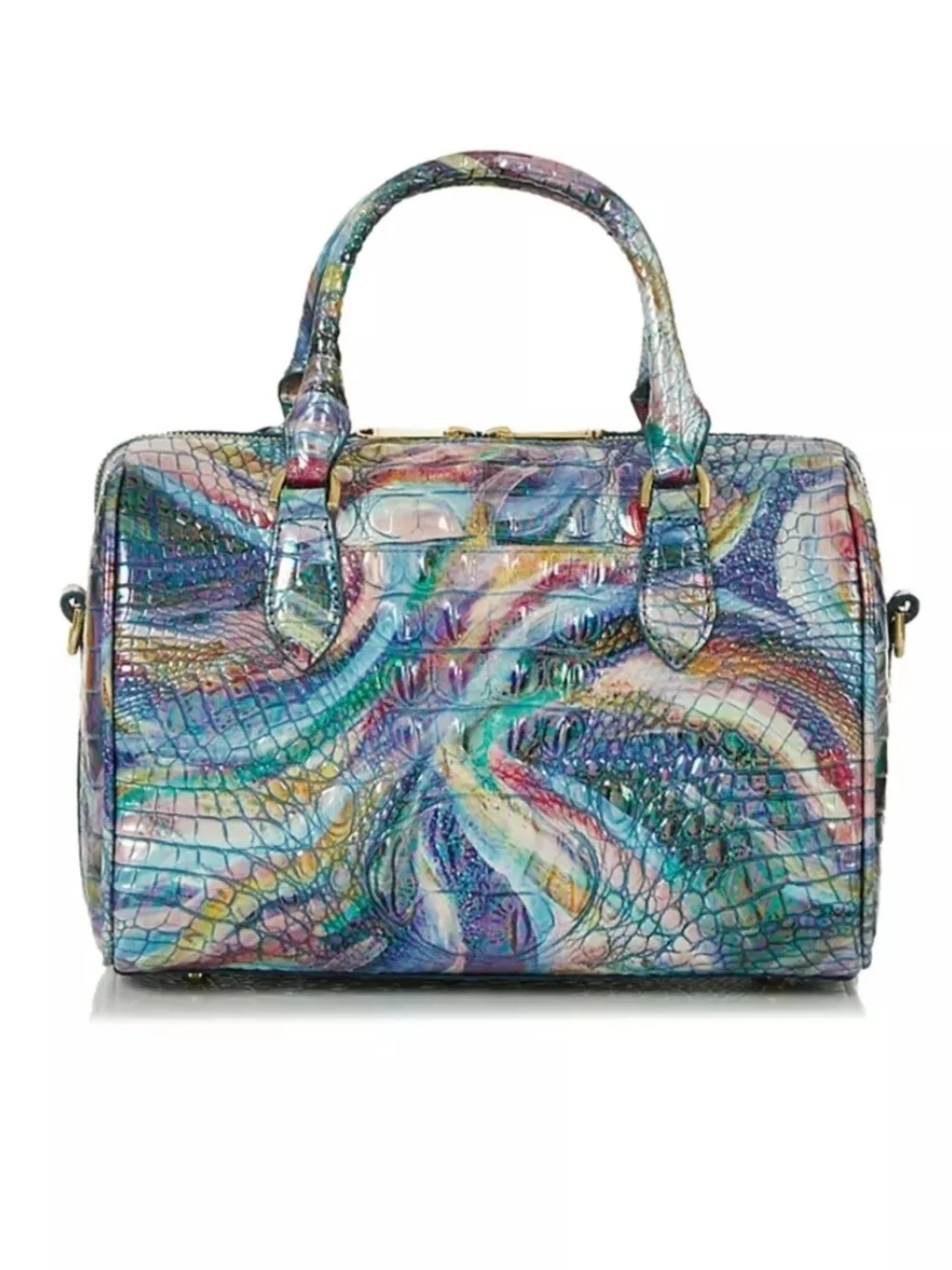 💙▪️Brahmin ▪️Stacy Elope Melbourne” Iridescent Multicolor Croc-Embossed Satchel